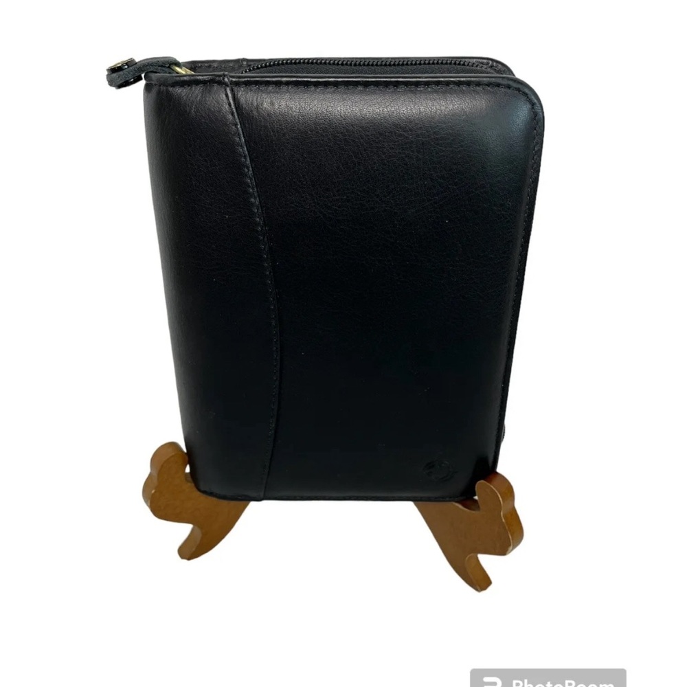 Franklin Covey Black Full Grain Nappa Leather USA Device Holder Zip Binder Tabs